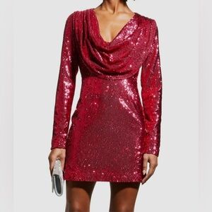 Ronny Kobo Cowl Neck Red Sequin Mini Dress